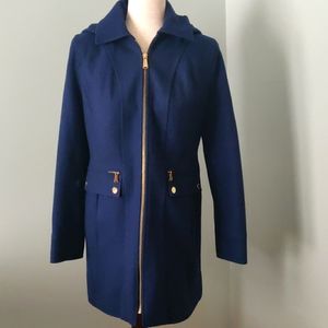 Women's Michael Kors Size 6 Navy Zip up Hooded Wool Peacoat